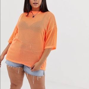 ASOS Curve oversized mesh t-shirt in neon orange plus size trendy top 24